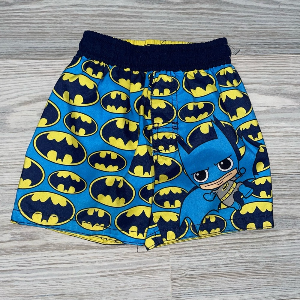 Batman Baby Boys Swim Trunks 12 Months Blue Yellow Logo Mesh Lined